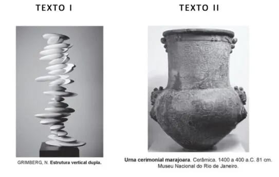 TEXTO I: Estrutura vertical dupla. TEXTO II: Urna cerimica marajoara